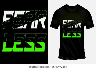 Bold Motivational Black T-Shirt Mockup with 'FEAR LESS' Typography in Neon Green and White Modern Style