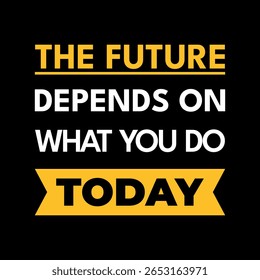 Bold motivational quote poster design featuring the phrase “The future depends on what you do today.” Modern typography in yellow, white, and black with strong contrast for high visual impact.
