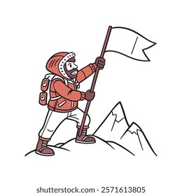 Bold Mountain Climber Cartoon Character Ready for Adventure