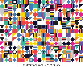 Fondo geométrico de estilo memphis multicolor audaz para Plantillas impresas, papelería, empaques de Producto y Anuncios de Web: Formas Abstractas divertidas para un trabajo creativo llamativo