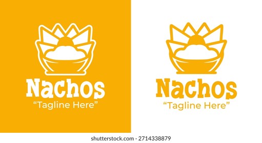 Un atrevido logo de nachos adecuado para bocadillos de fiesta, eventos gastronómicos e identidad de marca energética.