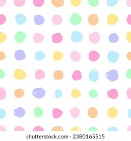 Kühnes naives, spielerisches Brush Dots nahtloses Muster. Das Bildschirmhintergrund ist aus einer schönen Skizze. Doodle moderne Hintergründe für Kinder. Schweizer Design-Ästhetik mit trockenen Pinseltexturen in hellen, kindischen Farben.