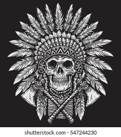 Bold Native American Skull Chief Vector