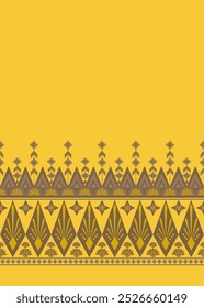 Bold Native American-inspired border pattern on sunny yellow background. Features symbolic geometric shapes and traditional motifs. Ideal for fabric weaves, ethnic-themed projects, and tribal decor.