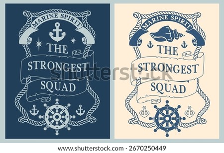 Bold nautical print featuring adventure and yachting themes, perfect for T-shirts or tees. Graphic design flair. Great for casual wear or marine-inspired merchandise