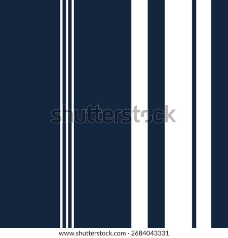Bold Navy Blue and White Vertical Stripes. Nautical Pinstripe Seamless Background. Classic Marine Style Striped Pattern. Modern Sailor Stripes Textile Design.