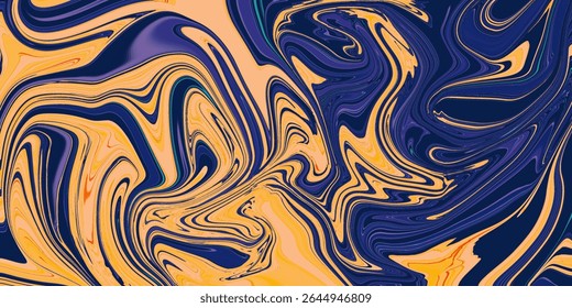 Bold navy and peach swirls with psychedelic curves evoke a surreal, high-energy digital artwork perfect for creative designs, posters, or modern decor.