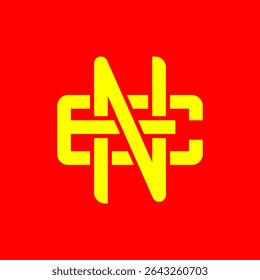 Bold NE Monogram Symbol en amarillo sobre fondo rojo – Diseño de logotipo Abstractas moderno