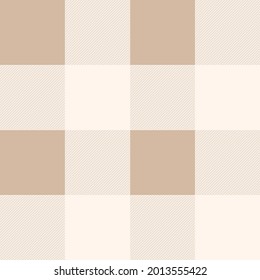 Bold neutral gingham seamless vector pattern. Light beige brown buffalo check plaid texture. Rustic, modern, farmhouse country style shabby chic checkered design. Large scale repeat background print.