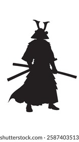 Bold ninja shadow silhouette with a sword, ideal for t-shirt design, tattoos, and combat-themed artwork.