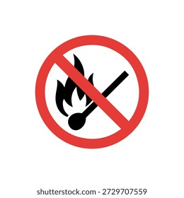 Negrita sin ilustración de símbolo de fuego con cruz roja sobre fósforo negro y llama
