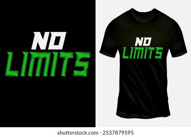 Bold 'No Limits' T-Shirt Design in Green and Black, Perfect for Fitness Enthusiasts, Motivational Apparel, and Inspirational Streetwear for the Fearless