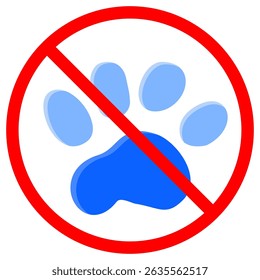 Um arrojado sinal de 'nenhum animal de estimação permitido' apresenta uma impressão de pata azul riscada contra um fundo branco limpo Indicativo de um ambiente livre de animais de estimação.