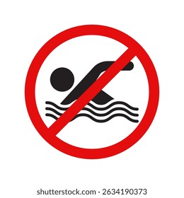 Um símbolo em negrito de "No Swimming" com um nadador riscado por um círculo vermelho. Ideal para lagos, lagoas, áreas industriais ou zonas de água restritas para garantir a segurança pública.