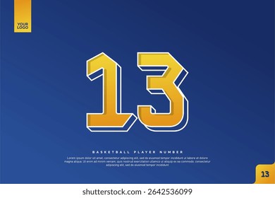 Bold Number 13 in Yellow Gradient with White Outline on Blue Background for Basketball Jersey Design