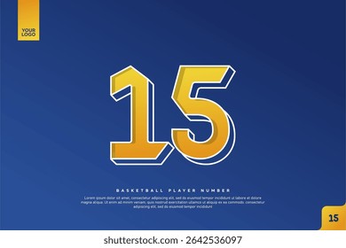 Bold Number 15 in Yellow Gradient with White Outline on Blue Background for Basketball Jersey Design