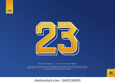 Bold Number 23 in Yellow Gradient with White Outline on Blue Background for Basketball Jersey Design