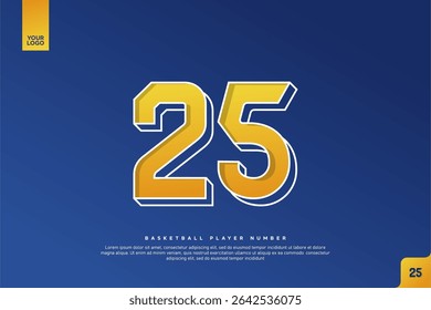Bold Number 25 in Yellow Gradient with White Outline on Blue Background for Basketball Jersey Design