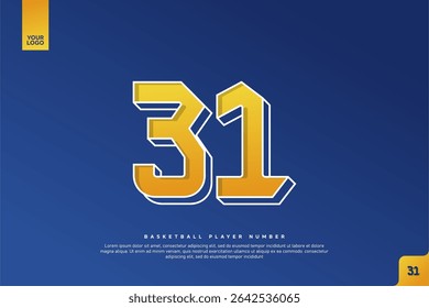 Bold Number 31 in Yellow Gradient with White Outline on Blue Background for Basketball Jersey Design