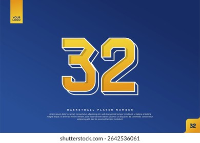 Negrito Número 32 em Amarelo Gradiente com Contorno Branco no Fundo Azul para Basquete Jersey Design