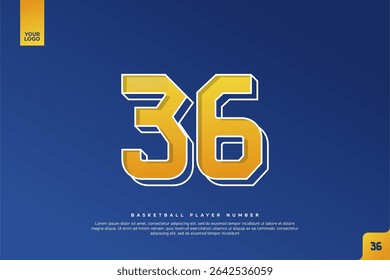 Bold Number 36 in Yellow Gradient with White Outline on Blue Background for Basketball Jersey Design
