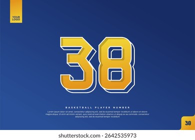 Negrito Número 38 em Amarelo Gradiente com Contorno Branco no Fundo Azul para Basquete Jersey Design