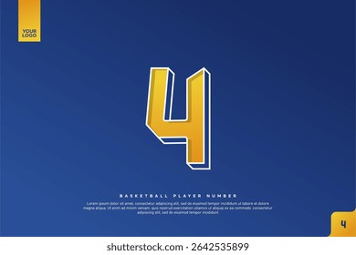 Bold Number 4 in Yellow Gradient with White Outline on Blue Background for Basketball Jersey Design