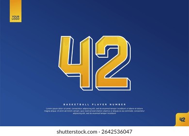 Bold Number 42 in Yellow Gradient with White Outline on Blue Background for Basketball Jersey Design