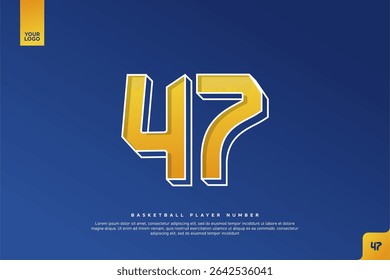 Bold Number 47 in Yellow Gradient with White Outline on Blue Background for Basketball Jersey Design