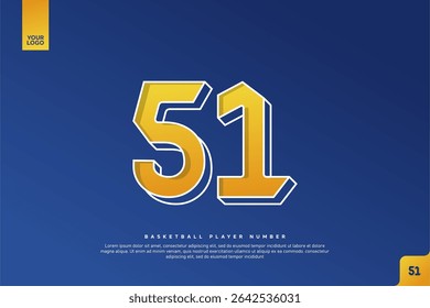 Bold Number 50 in Yellow Gradient with White Outline on Blue Background for Basketball Jersey Design