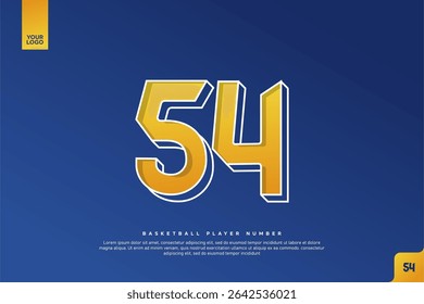 Número 54 en negrita en degradado amarillo con contorno blanco sobre fondo azul para diseño de Jersey de baloncesto