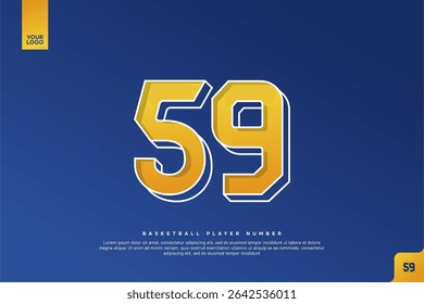 Bold Number 59 in Yellow Gradient with White Outline on Blue Background for Basketball Jersey Design