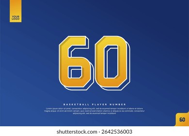 Bold Number 60 in Yellow Gradient with White Outline on Blue Background for Basketball Jersey Design