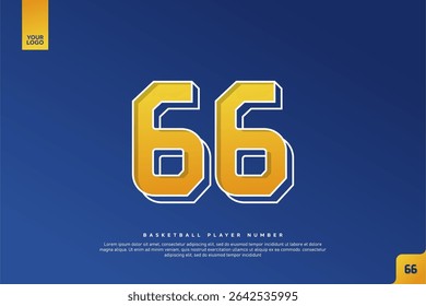 Bold Number 66 in Yellow Gradient with White Outline on Blue Background for Basketball Jersey Design