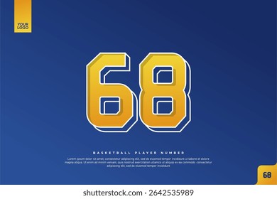Bold Number 68 in Yellow Gradient with White Outline on Blue Background for Basketball Jersey Design