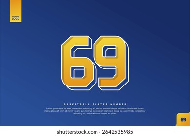 Negrito Número 69 em Amarelo Gradiente com Contorno Branco no Fundo Azul para Basquete Jersey Design