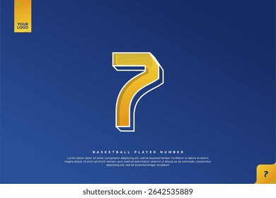 Bold Number 7 in Yellow Gradient with White Outline on Blue Background for Basketball Jersey Design