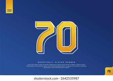 Bold Number 70 in Yellow Gradient with White Outline on Blue Background for Basketball Jersey Design