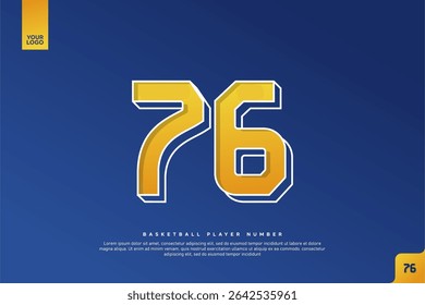 Negrito Número 76 em Amarelo Gradiente com Contorno Branco no Fundo Azul para Basquete Jersey Design