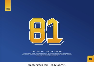 Bold Number 81 in Yellow Gradient with White Outline on Blue Background for Basketball Jersey Design