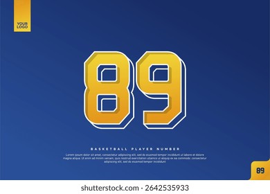 Bold Number 89 in Yellow Gradient with White Outline on Blue Background for Basketball Jersey Design