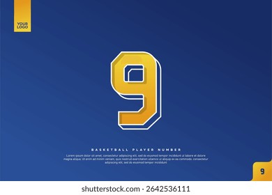 Bold Number 9 in Yellow Gradient with White Outline on Blue Background for Basketball Jersey Design