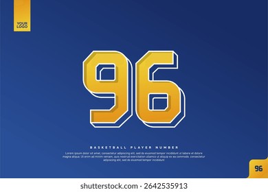 Bold Number 96 in Yellow Gradient with White Outline on Blue Background for Basketball Jersey Design