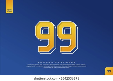 Bold Number 99 in Yellow Gradient with White Outline on Blue Background for Basketball Jersey Design