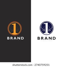 Bold number one typography logo with strong lines for powerful brand presence identity