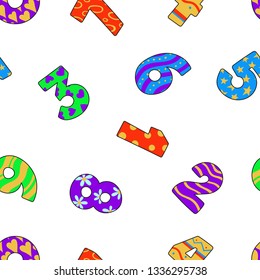 Bold numbers seamless pattern. Colorful decoration on white background. Hand drawn numbers vector illustration.