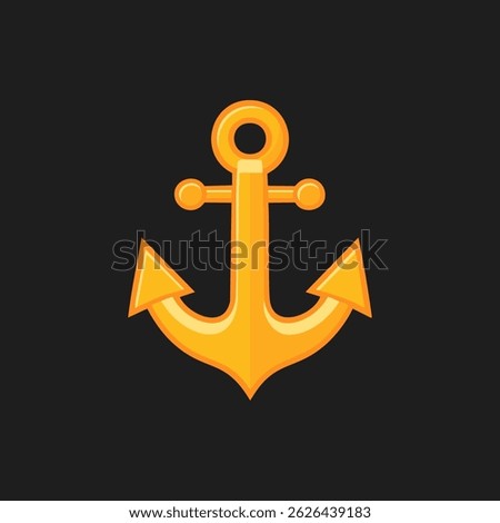 Bold Orange Anchor Icon on Black Background - Nautical Symbol Illustration