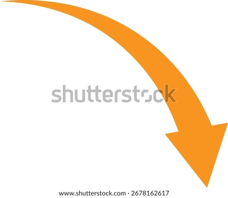 A bold orange arrow curves downwards, creating a dynamic visual element. This symbol represents direction, decline, or a downward trend, suitable for various business, finance, or conceptual applicati