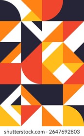 Bold Orange Bauhaus Poster with Dynamic Triangles and Geometric Cuts Vector Illustration