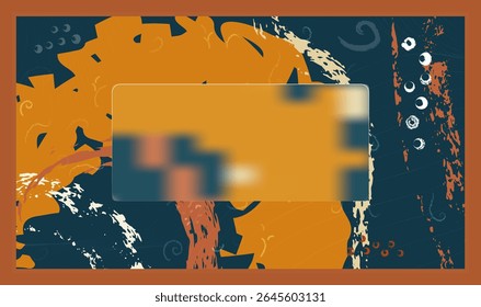 Bold Orange Beige Abstract Arch Lines with Glass Rectangle Overlay  